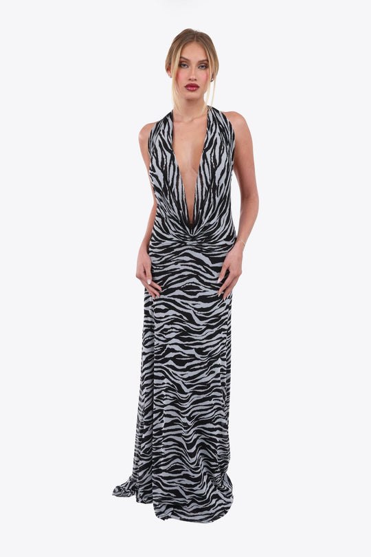 Zebra Plunge Dress - KIKI THE BRAND